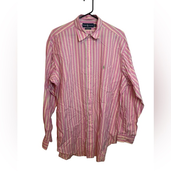 Ralph Lauren Vintage Pink and Green Striped Pony Cotton Button Down Shirt - Picture 1 of 4